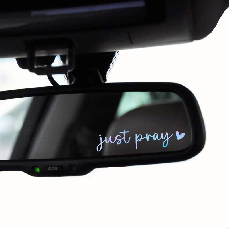 WCDHOR 2 x Just Pray Rearview Mirror Decal Water Bottle Stickers Affirmation Reminder Sticker Laptop Bumper Sticker Tumbler Vinyl Sticker Car Mirror Decal New Car Decor (Just Pray, Holographic Opal) - Image 1